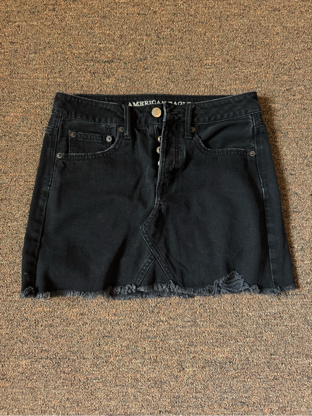 American Eagle Black Button-Front Denim Skirt